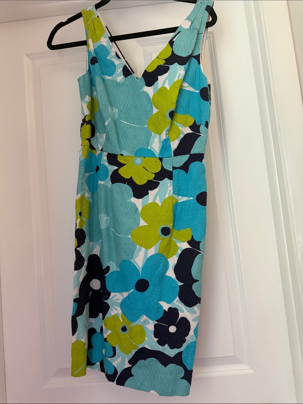 Lilly Pulitzer Aqua, Lime & Navy Floral V-Neck Midi Dress size 6